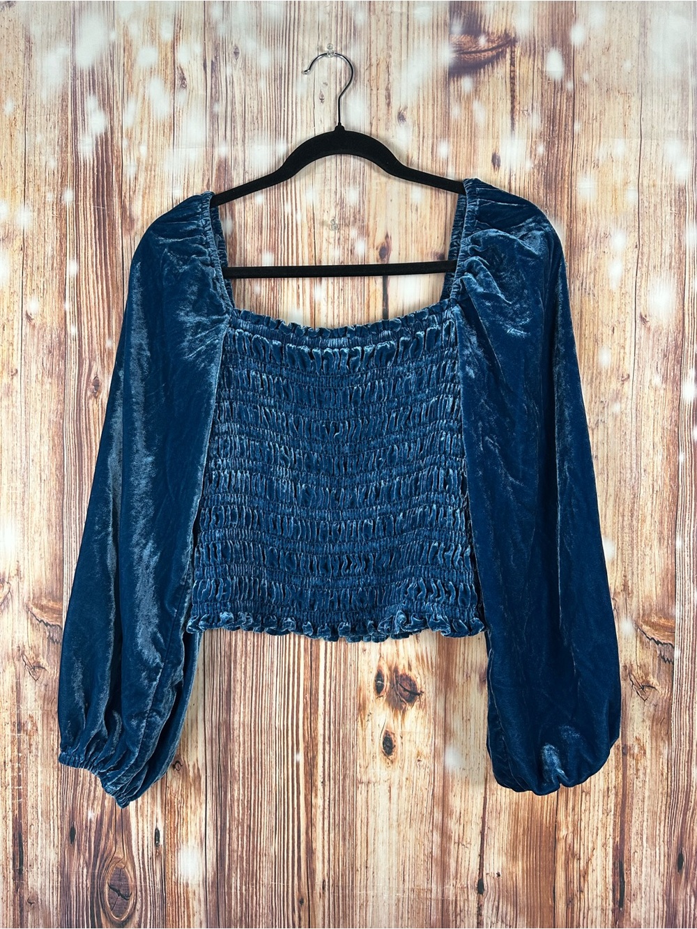 Anthropologie Velvet Cropped Peasant Women’s Top Size Medium Blue